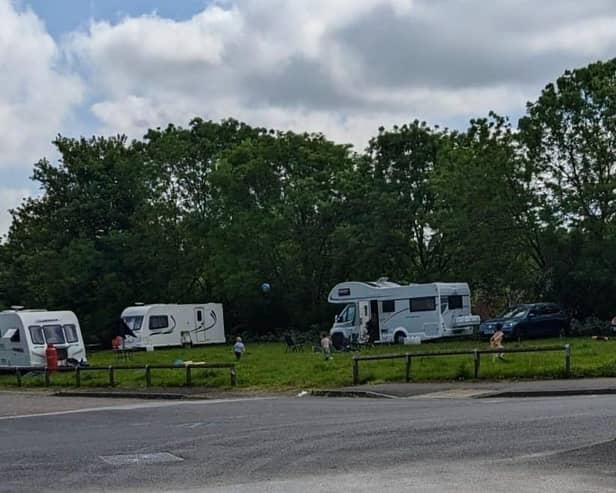 Travellers entered the grassland at the back of the Rebecca Adlington Swimming Centre overnight.