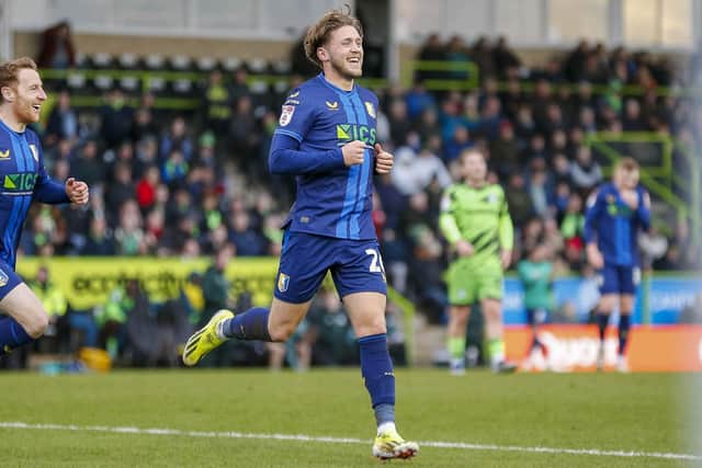 Will Swan on target during the Sky Bet League 2 match against Forest Green Rovers FC at the Fully Charged New Lawn, 10 Feb 2024 
Photo credit Chris & Jeanette Holloway / The Bigger Picture.media