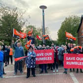 Demonstrators protested outside the council offices before the meeting. Photo: Submitted
