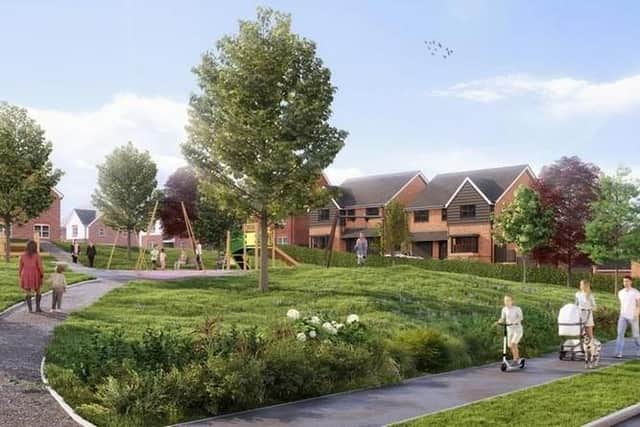 A second computer-generated image (CGI) of how the Penniment Farm development in Mansfield might look, complete with two children's play areas. (PHOTO BY: Persimmon Homes)