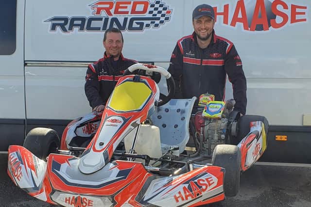 Sutton man Ian Williams with Adam Nichols , who runs the Haase UK kart team which has donated the use of a kart for the world record attempt.