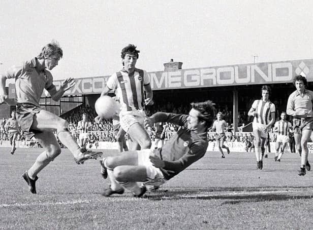 Billy McEwan in Stags act5ion against Brighton in 1977