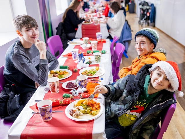 Enjoying their Christmas dinner