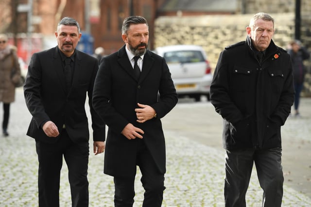 Former Rangers players Charlie Miller, Derek McInnes and Andy Goram attend the memorial service for Walter Smith at Glasgow Cathedral (Photo by Ross MacDonald / SNS Group)