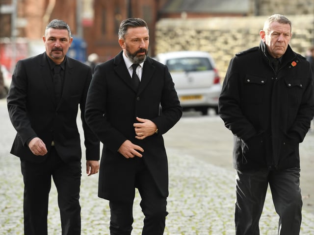 Former Rangers players Charlie Miller, Derek McInnes and Andy Goram attend the memorial service for Walter Smith at Glasgow Cathedral (Photo by Ross MacDonald / SNS Group)