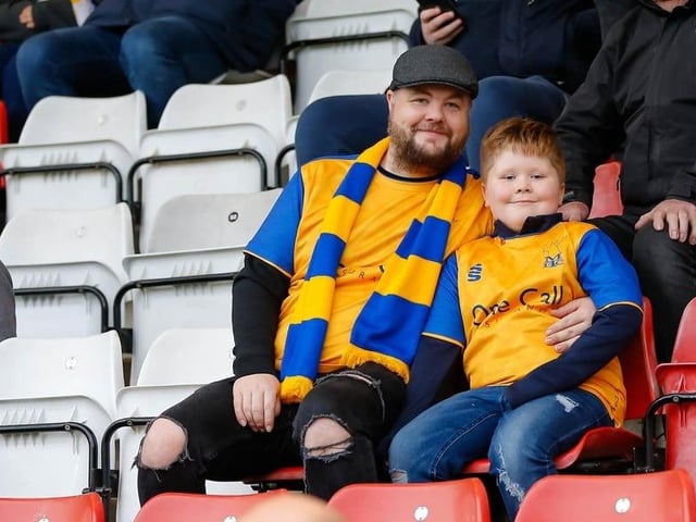 Stags fans enjoy a 2-1 win at Stevenage in 2021.