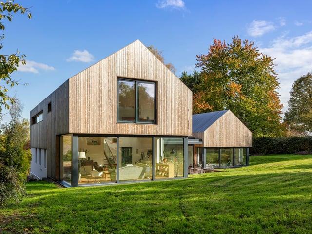 An exterior view of the Kebony-clad new family home in Braishfield, Hampshire.