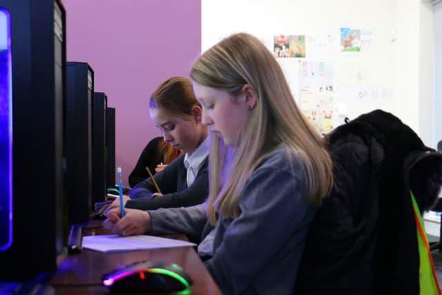 School pupils got to work at their own computer station on a range of activities and challenges