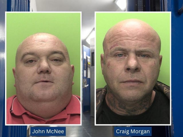 John McNee, 46, of Tunstall Crescent, Nottingham, and Craig Morgan, 53, of Lymn Avenue, Gedling, both pleaded guilty to burglary. McNee also pleaded guilty to intimidating a witness. They were jailed for nine and five years respectively. (Picture: Nottinghamshire Police.)