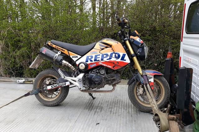 A bike seized with no insurance during the police operation in Ashfield on Sunday.