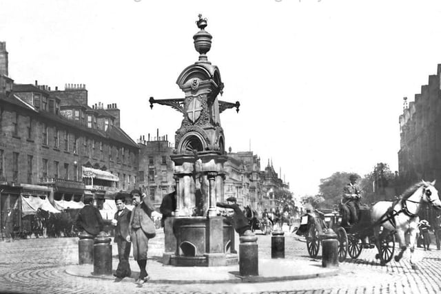 Erected by Catherine Sinclair in 1859, this elaborate stone drinking fountain occupied the junction of Prince Street and Lothian Road until 1926. Part of the structure still exists and can be visited at Gosford Place gardens in Trinity.