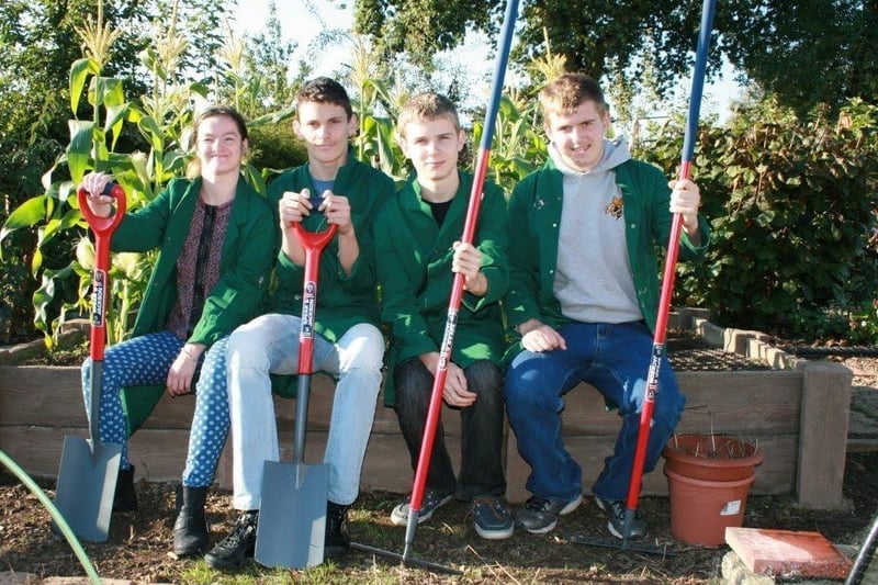 Students at Mansfield's Beech Academy with the gardening tools donated by Spear & Jackson.