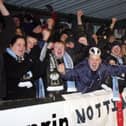 Eastwood's fans celebrate the win over Wycombe Wanderers in round two.