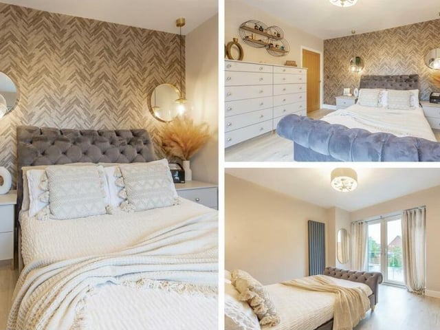 A trio of photos showcasing the best of the largest bedroom on the first floor.