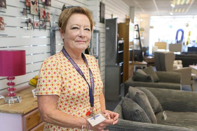 Carole Batey, The Furniture Project manager, is all smiles at the Ollerton shop.