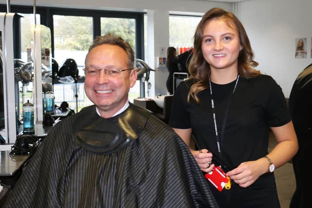 Principal Andrew Cropley was delighted with his haircut by Sienna Barwick