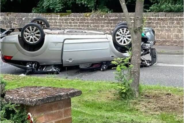 The car flipped onto its roof on Lichfield Lane.
