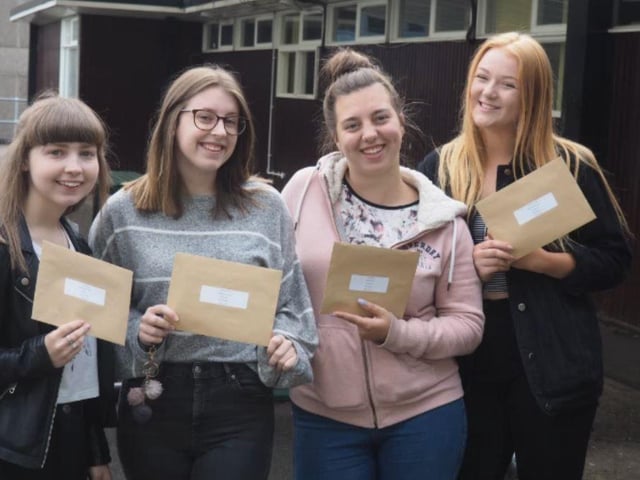 Hall Park students with their results in 2019.