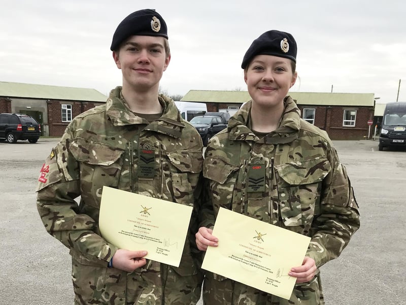 Samworth Church Academy students Lauren Greasley and Finn Hewitt have passed the cadet instructor course.