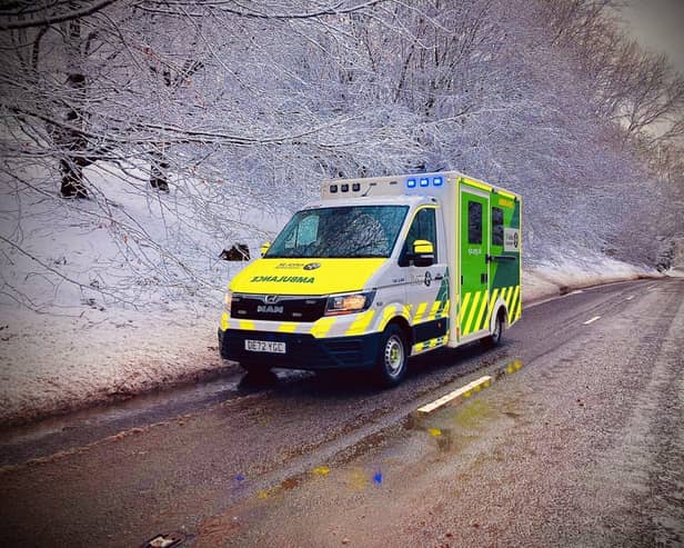 An ambulance in wintery conditions
