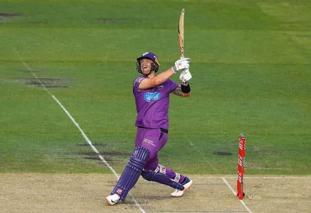 Ben McDermott hits a six for Hobart during the Big Bash League. (Photo by Robert Cianflone/Getty Images)