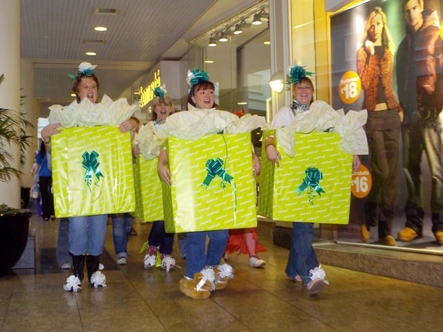 Raising money for Sheffield Children's Hospital with a Fit Feet sponsored walk around the shopping mall back in 2005