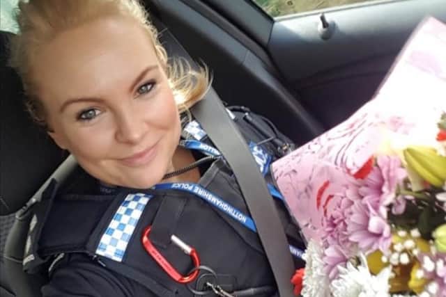 Inspector Hayley Crawford with her thank you flowers