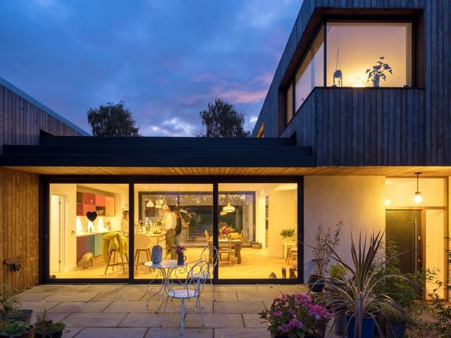An exterior view of the Kebony-clad new family home in Braishfield, Hampshire.