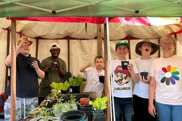 Pupils from Yeoman Park Academy with their new potted vegetables. Picture: Mansfield Council