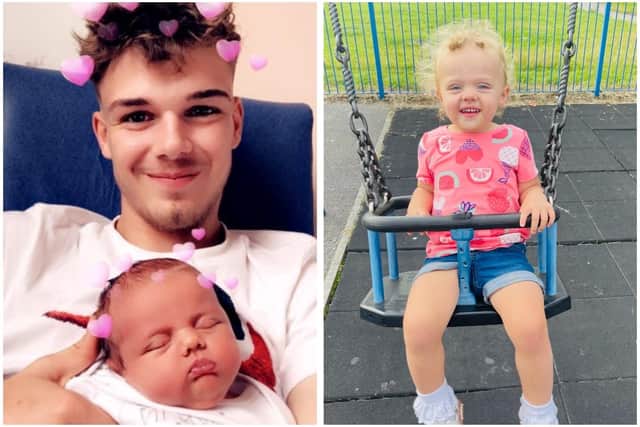 Liam with his newborn daughter Isla, who has just turned two.