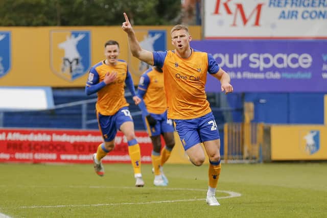 Alfie Kilgour nets on his full Mansfield debut. Photo credit Chris Holloway / The Bigger Picture.media