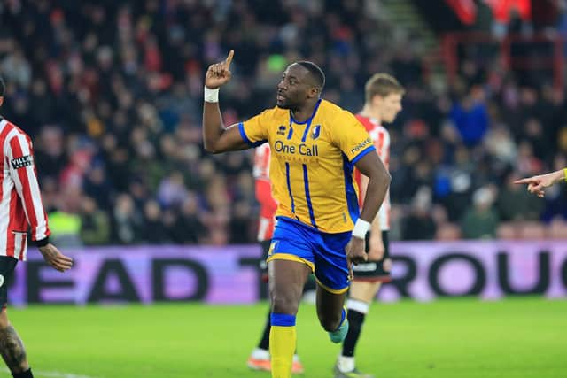 Mansfield Town forward Lucas Akins (07) ) celebrates his second half goal during the Emirates FA Cup third round match against Sheffield Utd FC at Bramall Lane, 11 Jan 2026, Photo credit Chris & Jeanette Holloway / The Bigger Picture.media
