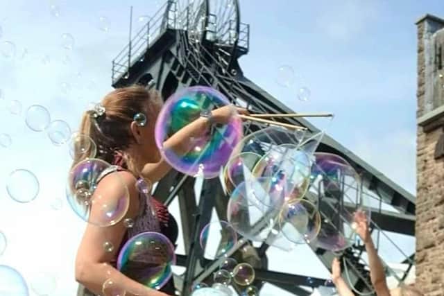 Youngsters enjoyed giant bubbles as part of a circus workshop by the Guiding Sparks Circus.