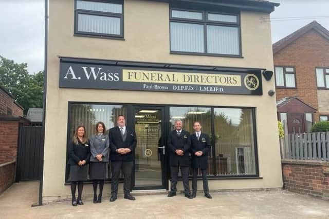 Staff outside the new A.Wass funeral home on Chesterfield Road South.