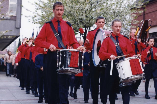 The St George's Day Parade gets under way outside South Shields Central Library in May 1995.