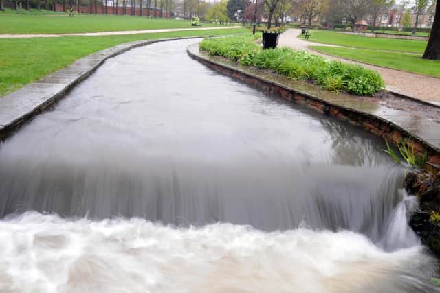 The flooded River Maun races through Titchfield Park