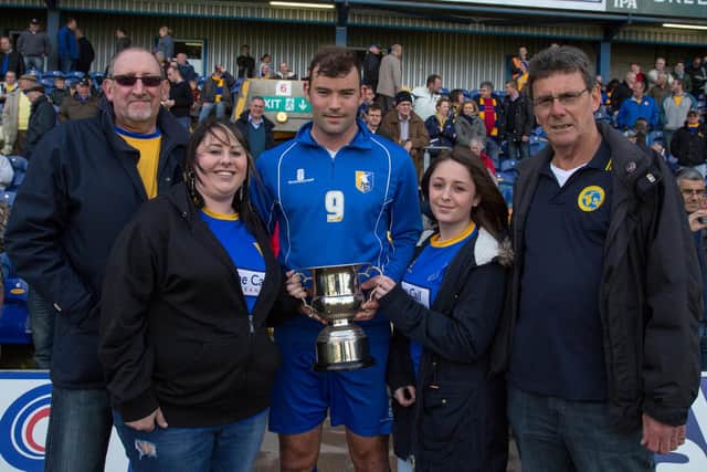 Matt Rhead is pictured receiving the SSA player of the year back in April 2014 from SSA members.