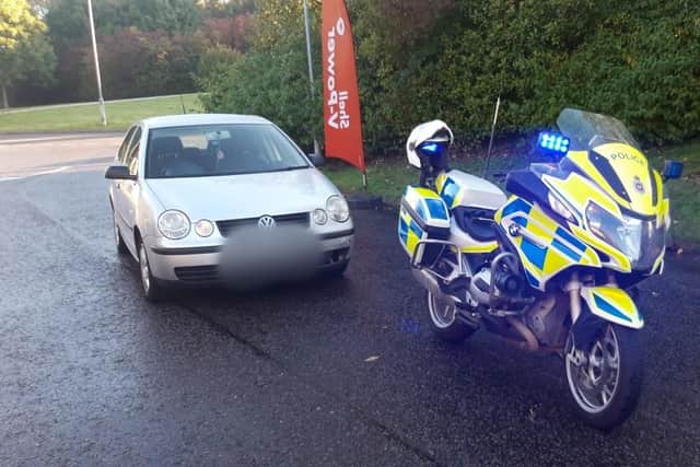 The provisional licence holder was caughter after 'speeding past' police on the motorway in Derbyshire (picture: Derbyshire RPU Bikers)