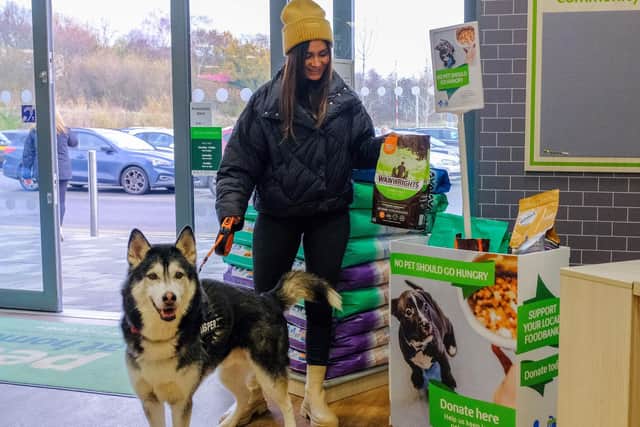 One of the pet food donation points that has been set up by Pets At Home and the Blue Cross pet care charity.