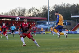 Stephen McLaughlin in action for Stags at Stevenage this afternoon. Photo by Chris Holloway / The Bigger Picture.media