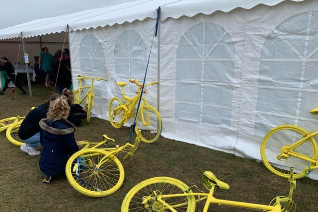 One activity station saw children decorating bikes for the Tour of Britain.