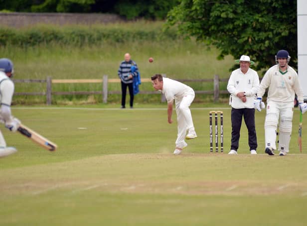 Cuckney bowler Andrew Hazeldine in action against Hucknall.