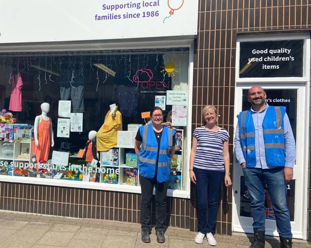 Staff from the Amazon warehouse in Sutton volunteered at the Sure-Start shop in Mansfield. Photo: Amazon