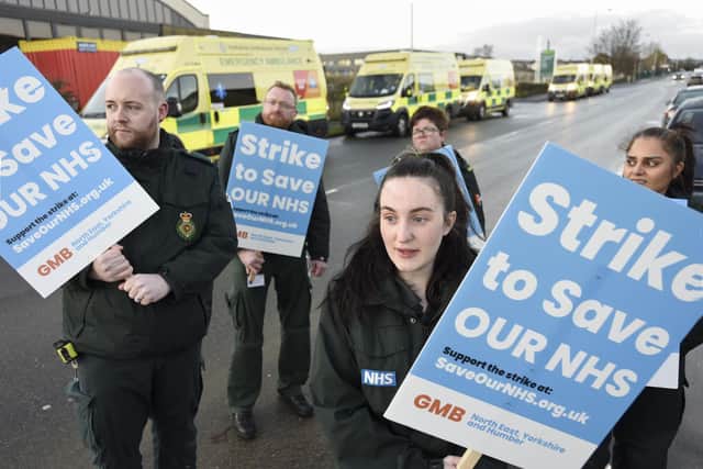 Striking Ambulance Service workers, all members of the GMB union.