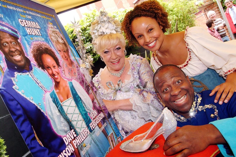 The Palace Theatre Pantomime launch, AnWhyNot, Leeming Street, Mansfield. Cinderella Gemma Hunt, Jean Fergusson as the fairy Godmother and Dave Benson Phillips as Buttons.