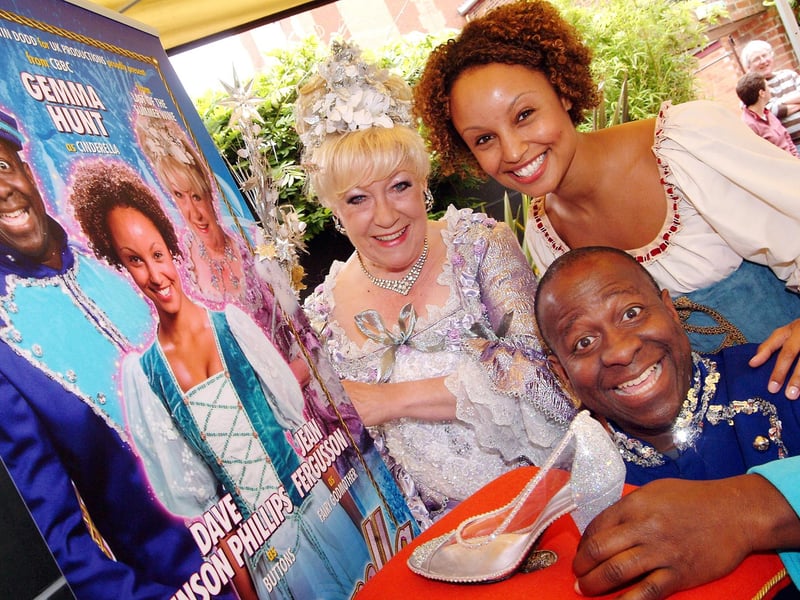 The Palace Theatre Pantomime launch, AnWhyNot, Leeming Street, Mansfield. Cinderella Gemma Hunt, Jean Fergusson as the fairy Godmother and Dave Benson Phillips as Buttons.