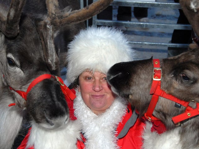 Nicki Cambray from Animal Magic Pony Parties is pictured with reindeer Cracker and Dancer during Sutton's Christmas lights switch-on on in 2010.