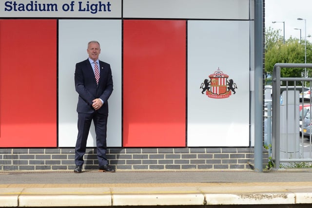 Stadium of Light Metro station got a rebrand with Sunderland club colours in 2017 and former SAFC captain Kevin Ball was there for the occasion.