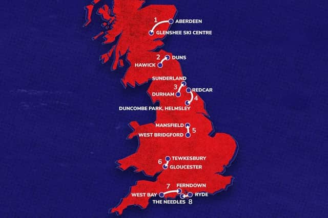 The full route of the eight-stage Tour Of Britain, which starts in Scotland this coming Sunday and finishes on the Isle Of Wight the following Sunday.