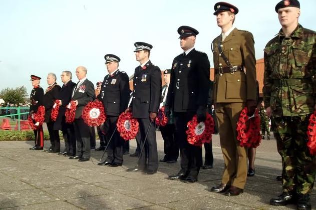 Remembrance service at the Civic Centre in 2006, Tony Egginton second left and Alan Meale third left